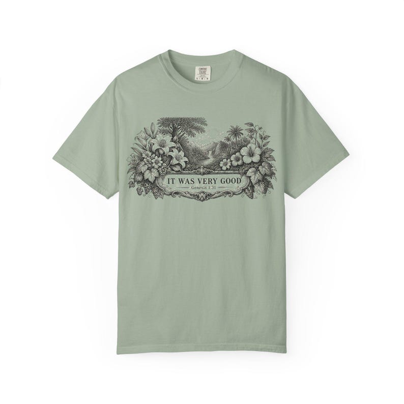 Genesis 1:31 Very Good Shirt, Garden of Eden Faith Tee, Botanical Scripture Top Bay