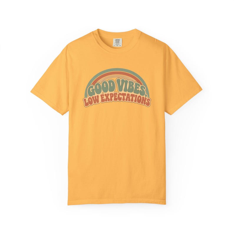 Retro Rainbow Good Vibes Low Expectations Shirt, Sarcastic Graphic Tee Citrus