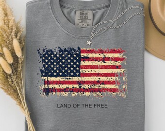 Prezent na Dzień Ojca dla niego, Koszulka z amerykańską flagą Krainy Wolności, Koszulka w kolorach komfortu z okazji 4 lipca, Patriotyczny prezent dla USA