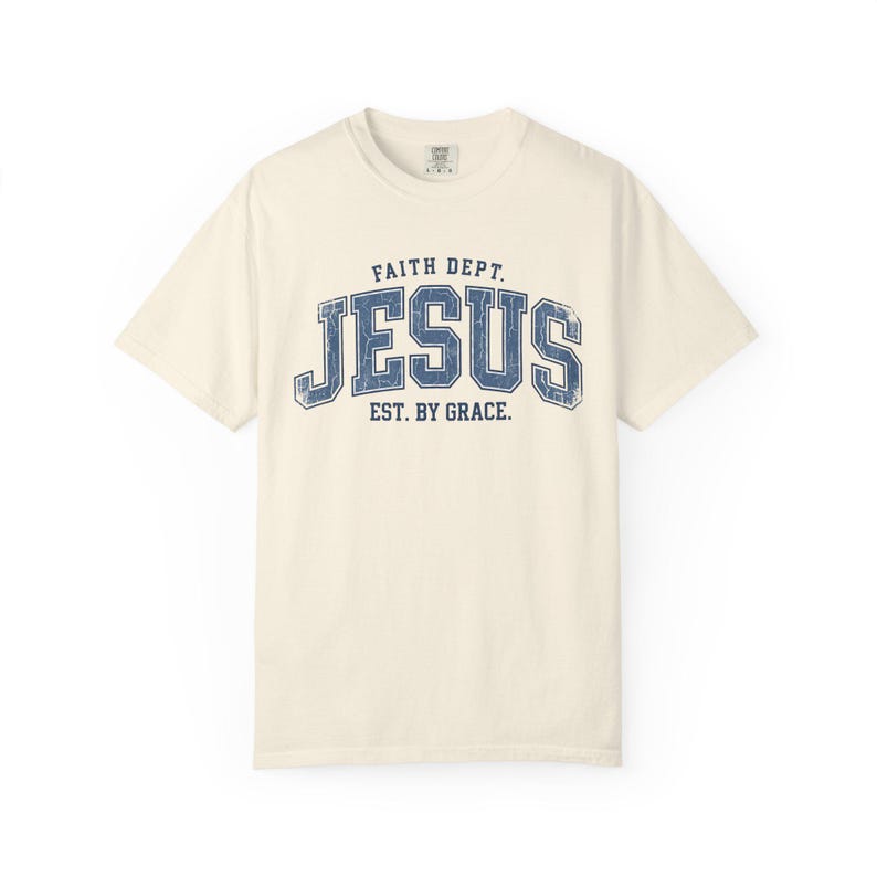 Comfort Colors Jesus T-Shirt, Retro Faith Dept. Est. By Grace Tee Ivory