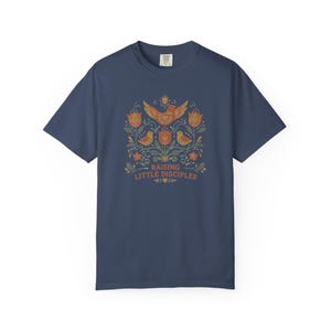 Raising Little Disciples Christian Mom Shirt, Floral Folk Art Tee Midnight
