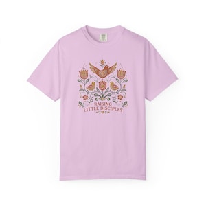 Raising Little Disciples Christian Mom Shirt, Floral Folk Art Tee Orchid
