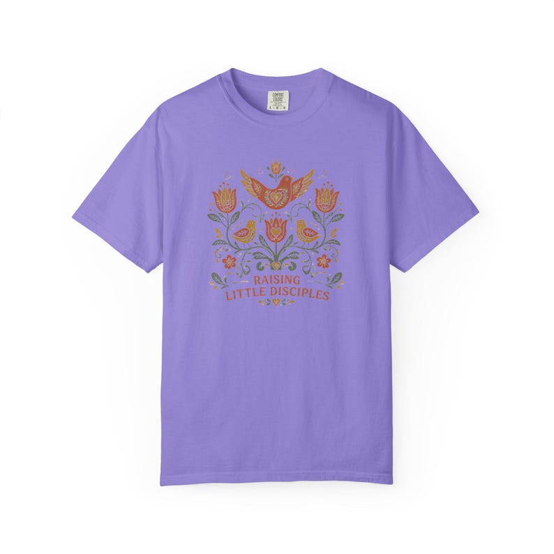 Raising Little Disciples Christian Mom Shirt, Floral Folk Art Tee Violet