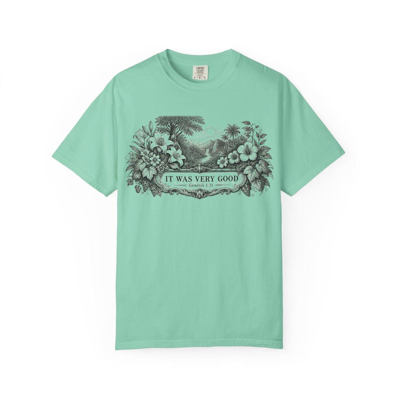 Genesis 1:31 Very Good Shirt, Garden of Eden Faith Tee, Botanical Scripture Top Island Reef
