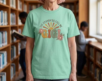 Camiseta Retro Sunburst Gigi, Camiseta "Mis nietos me llaman Gigi", Camiseta Comfort Colors para abuela