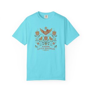Raising Little Disciples Christian Mom Shirt, Floral Folk Art Tee Lagoon Blue