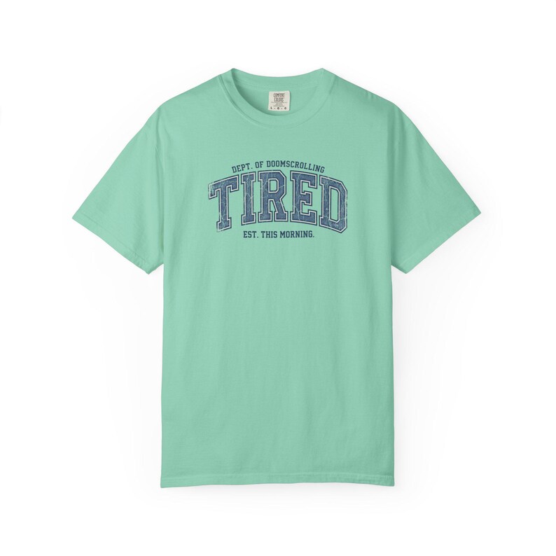 Tired Dept. of Doomscrolling Varsity Tee, Sarcastic Gen Z Humor Shirt Island Reef