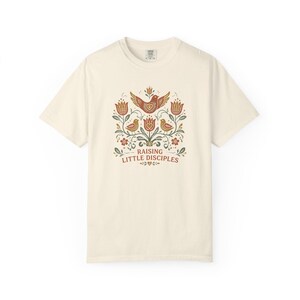 Raising Little Disciples Christian Mom Shirt, Floral Folk Art Tee Ivory