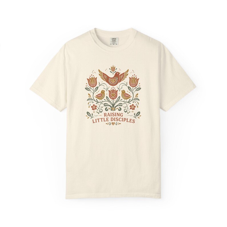 Raising Little Disciples Christian Mom Shirt, Floral Folk Art Tee Ivory
