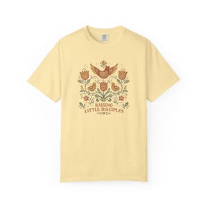 Raising Little Disciples Christian Mom Shirt, Floral Folk Art Tee Banana