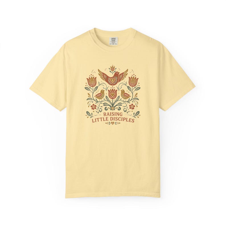 Raising Little Disciples Christian Mom Shirt, Floral Folk Art Tee Banana