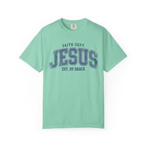 Comfort Colors Jesus T-Shirt, Retro Faith Dept. Est. By Grace Tee Island Reef