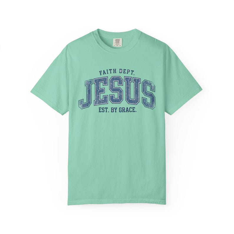 Comfort Colors Jesus T-Shirt, Retro Faith Dept. Est. By Grace Tee Island Reef