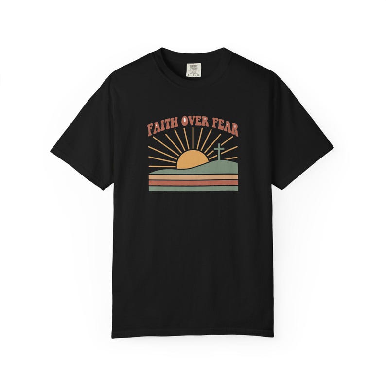 Faith Over Fear Retro Sunset Christian T-Shirt, Religious Bible Verse Tee image 15