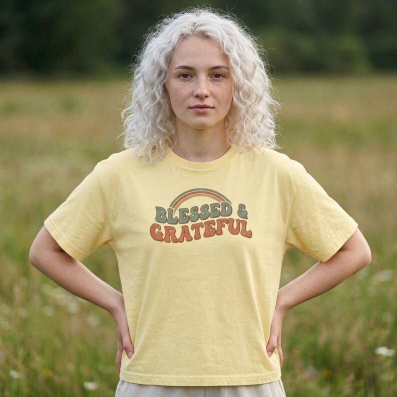 Blessed Grateful Rainbow Faith Shirt, Christian Gratitude Graphic Tee Butter