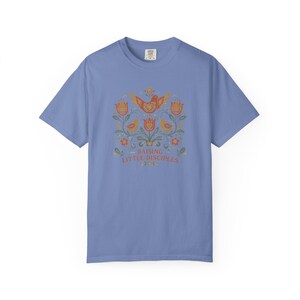 Raising Little Disciples Christian Mom Shirt, Floral Folk Art Tee Washed Denim