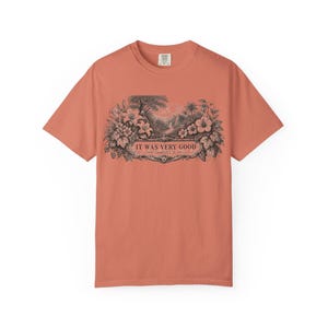Genesis 1:31 Very Good Shirt, Garden of Eden Faith Tee, Botanical Scripture Top Terracotta