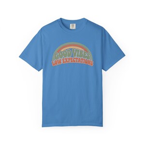 Retro Rainbow Good Vibes Low Expectations Shirt, Sarcastic Graphic Tee Royal Caribe