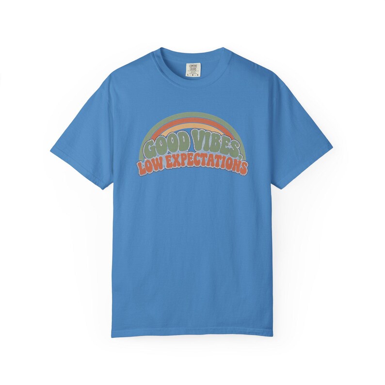 Retro Rainbow Good Vibes Low Expectations Shirt, Sarcastic Graphic Tee Royal Caribe
