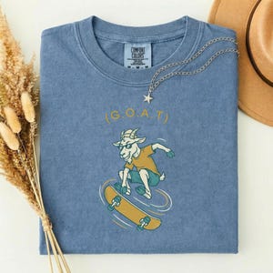 Skateboarder Gift for Dad, Greatest of All Time Shirt, Funny GOAT Tee, Comfort Colors Skateboard Shirt, Gift for Skater Blue Jean