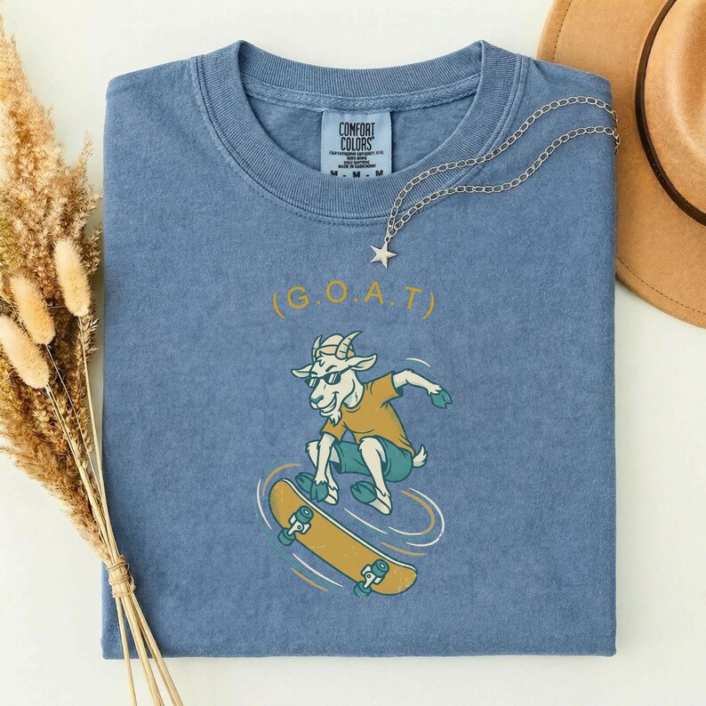 Skateboarder Gift for Dad, Greatest of All Time Shirt, Funny GOAT Tee, Comfort Colors Skateboard Shirt, Gift for Skater Blue Jean
