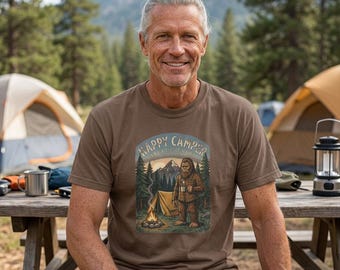 Camiseta Bigfoot Happy Camper, camiseta Sasquatch Outdoorsy Camping, camiseta Comfort Colors