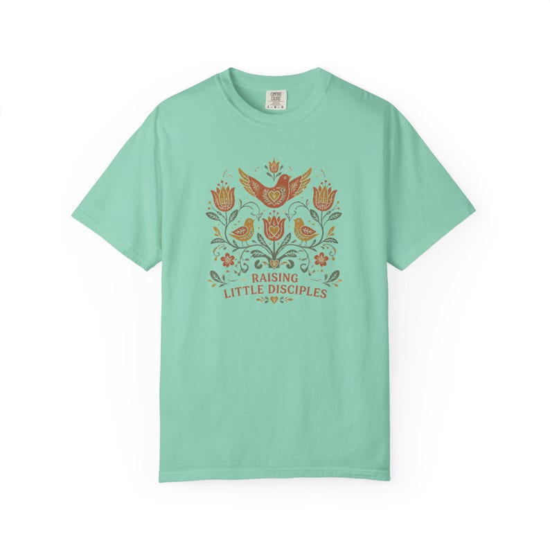 Raising Little Disciples Christian Mom Shirt, Floral Folk Art Tee Island Reef
