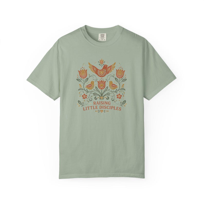 Raising Little Disciples Christian Mom Shirt, Floral Folk Art Tee Bay