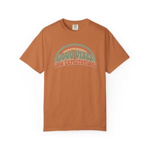 Retro Rainbow Good Vibes Low Expectations Shirt, Sarcastic Graphic Tee image 7