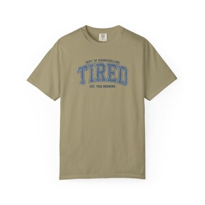 Tired Dept. of Doomscrolling Varsity Tee, Sarcastic Gen Z Humor Shirt Khaki