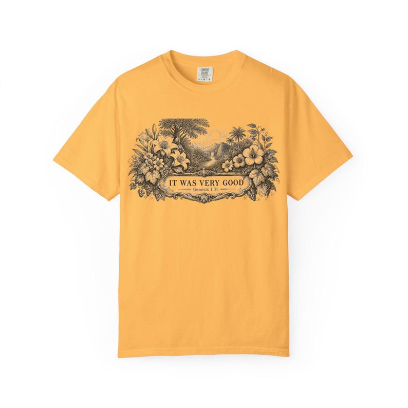 Genesis 1:31 Very Good Shirt, Garden of Eden Faith Tee, Botanical Scripture Top Citrus