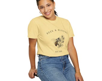Bees and Blooms Shirt, Cottagecore Bee Tee, Gardener Gift for Her, Beekeeper Comfort Colors Shirt, Botanical Nature Lover Tee