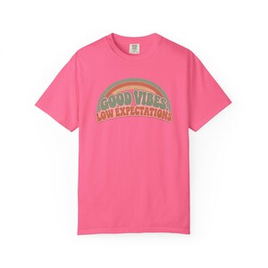 Retro Rainbow Good Vibes Low Expectations Shirt, Sarcastic Graphic Tee Crunchberry