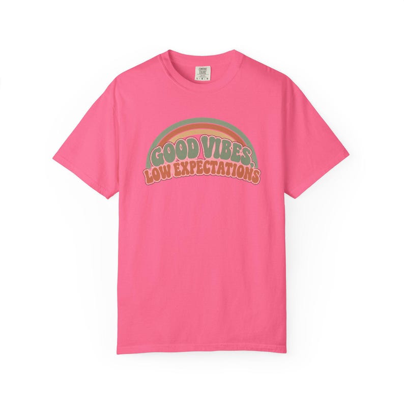 Retro Rainbow Good Vibes Low Expectations Shirt, Sarcastic Graphic Tee Crunchberry