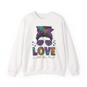 Love Is All You Need Sweatshirt – Retro 70s Hippie Crewneck – Colorful Boho Graphic Sweater – Unisex Cozy Pullover