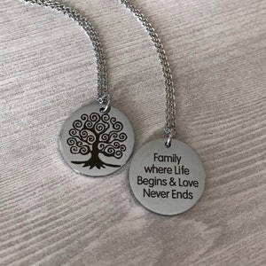Tree of Life Necklace: Engraved Stainless Steel Family Pendant
