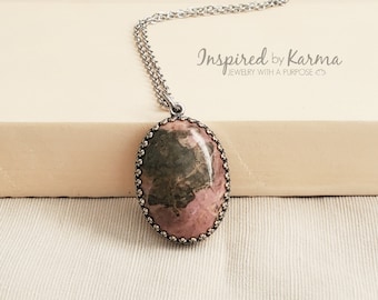 Rhodonite Pendant Necklace, Rhodonite Jewelry, Gemstone Jewelry, gemstone necklace, gifts under 50, Chakra Jewelry, Zodiac,