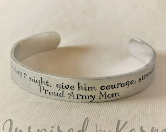 Deployment Bracelet: Proud Military Mom, Personalized Aluminum Cuff