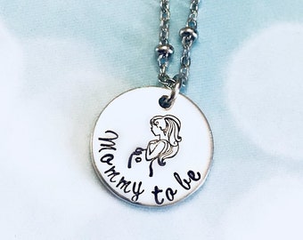Personalized Mommy To Be Necklace: Hand Stamped Expectant Mother Jewelry