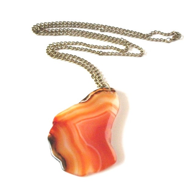 Brazilian Agate Long Statement Necklace-  Tangerine/Statement Jewelry/OOAK//Holiday Shopping/Gifts Under 35/Gemstone Jewlery/Woman's Jewelr