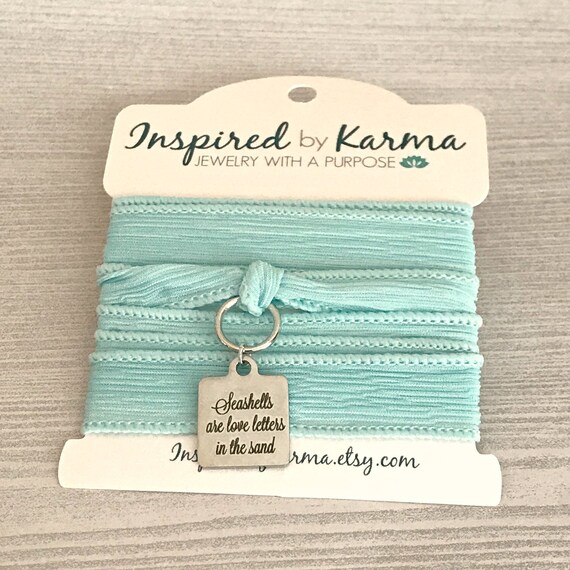 Aqua Sari Silk Ribbon Wrap Bracelet: Boho Beach Jewelry