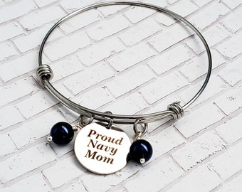 Proud Navy Mom Bangle Bracelet,US Navy Bracelet,Charm Bracelet,Military Jewelry,Navy Jewelry,Love my soldier,Navy Jewelry,Midshipman