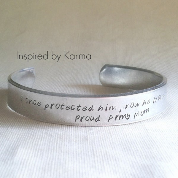 Proud Military Mom Hand Stamped Aluminum Cuff Bracelet
