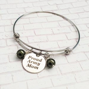 Proud Army Mom Bangle Bracelet, Army Bracelet, Charm Bracelet, Military Jewelry, gifts under 25, Love my soldier, Flag Bracelet,Army Jewelry