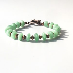 Green Aventurine and Copper Bracelet with Floral Clasp