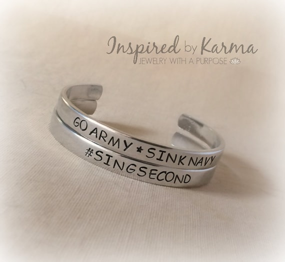 Go Army Bracelet: Hand Stamped Aluminum Cuff - Military Mom Gift