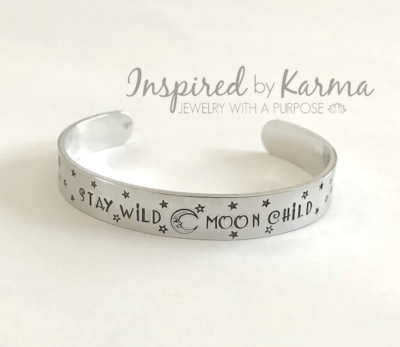 Stay Wild Moon Child Cuff Bracelet: Hand Stamped Aluminum Celestial Jewelry
