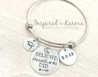 Graduation Bracelet,Class of 2019,She Believed She Could,Quote Bracelet,Affirmation Bracelet,Affirmation Jewelry,Personalized bracelet,