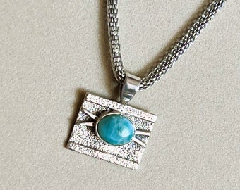 Larimar Sterling Silver Necklace: Caribbean Tranquility Stone