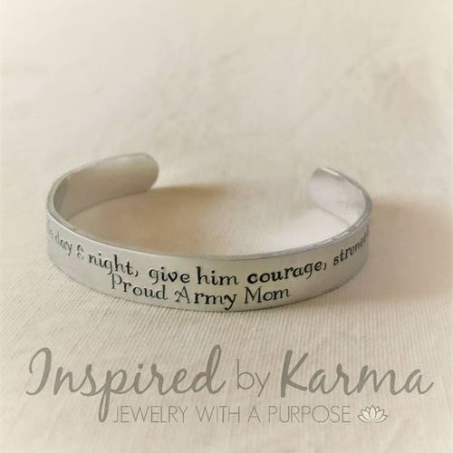 Deployment Bracelet: Proud Military Mom, Personalized Aluminum Cuff